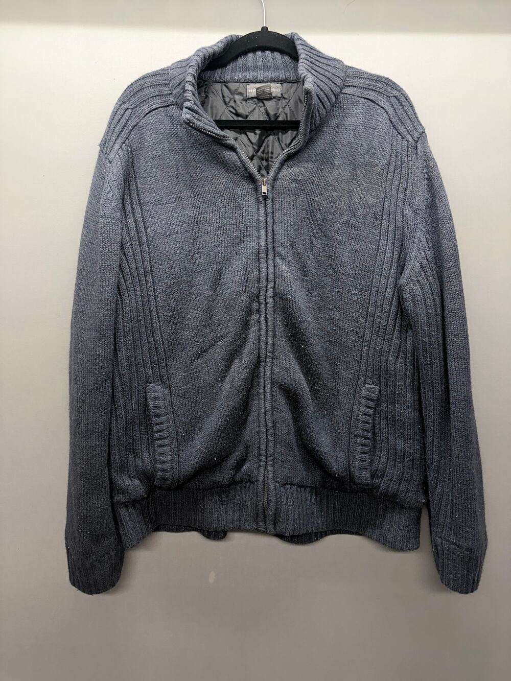 Tricots St Raphael Mens XL Full Zip Sweater Jacket Quilted Lined Navy Blue